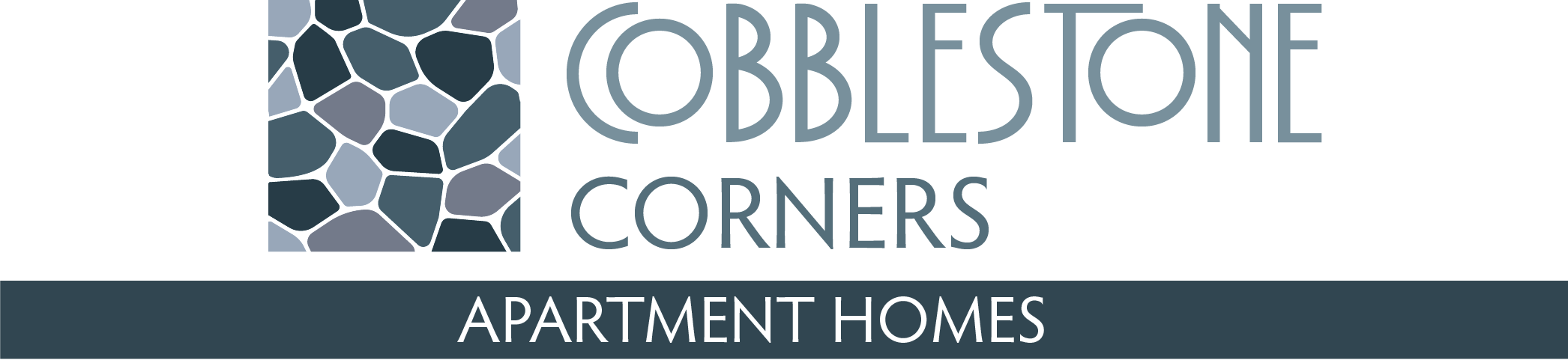 A logo for Cobblestone Corners apartment homes.
